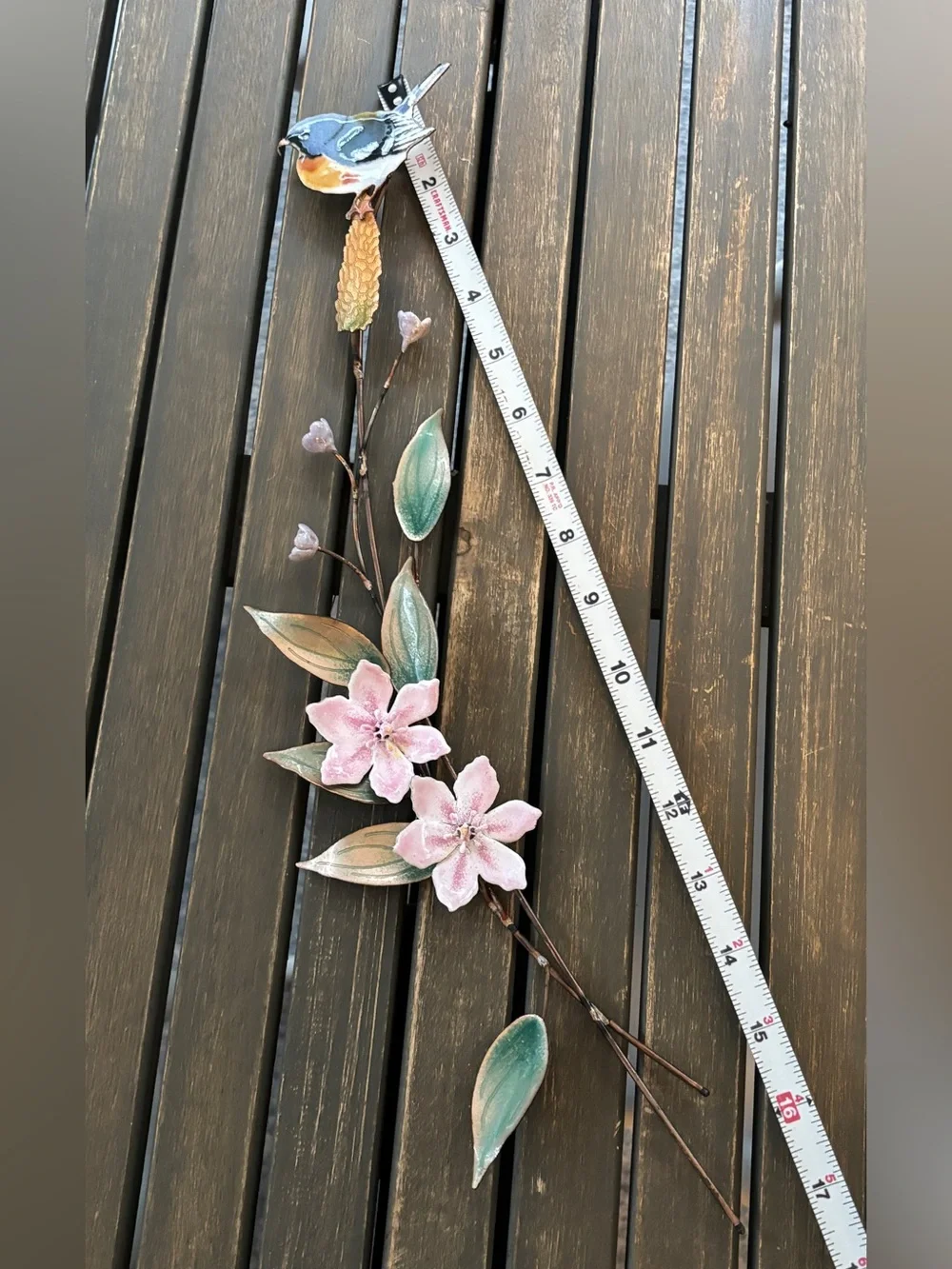 Bovano of Cheshire Metal Floral Wall Sculpture Blue Bird Pink Flowers